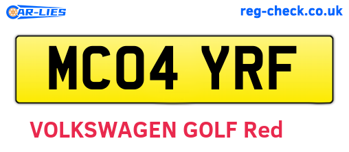 MC04YRF are the vehicle registration plates.