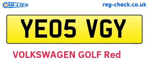 YE05VGY are the vehicle registration plates.