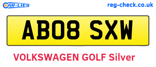 AB08SXW are the vehicle registration plates.