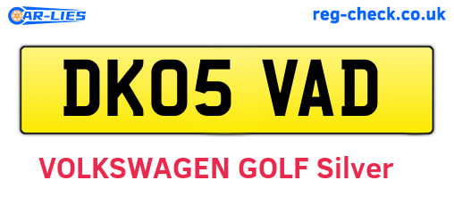DK05VAD are the vehicle registration plates.