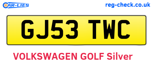 GJ53TWC are the vehicle registration plates.
