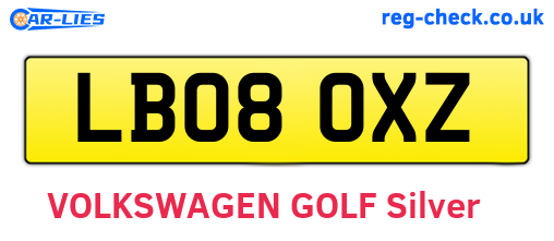 LB08OXZ are the vehicle registration plates.