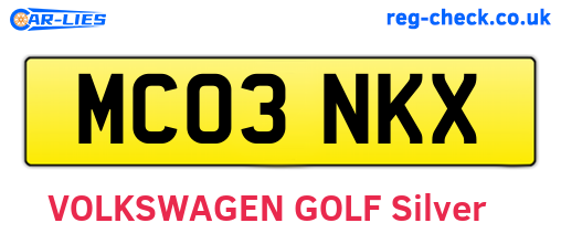 MC03NKX are the vehicle registration plates.