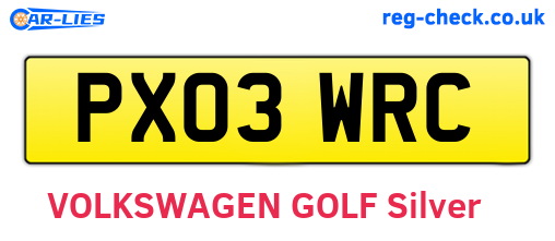PX03WRC are the vehicle registration plates.