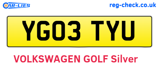 YG03TYU are the vehicle registration plates.