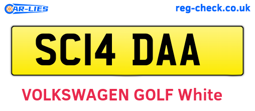 SC14DAA are the vehicle registration plates.