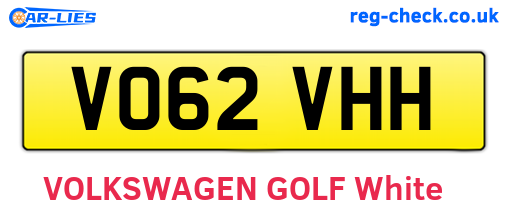 VO62VHH are the vehicle registration plates.