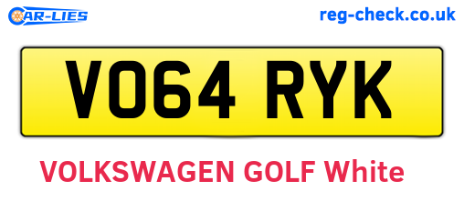 VO64RYK are the vehicle registration plates.