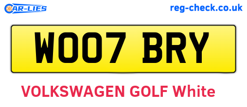 WO07BRY are the vehicle registration plates.