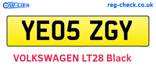 YE05ZGY are the vehicle registration plates.