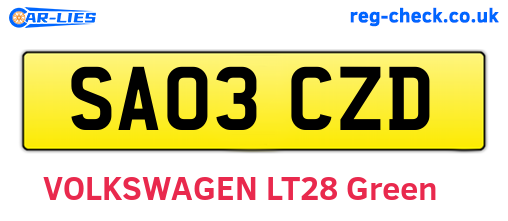 SA03CZD are the vehicle registration plates.