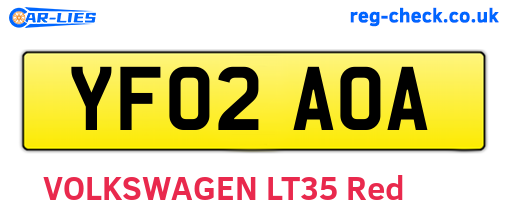YF02AOA are the vehicle registration plates.