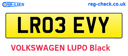 LR03EVY are the vehicle registration plates.
