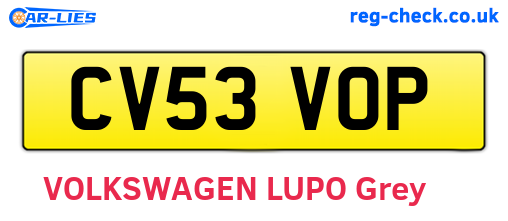 CV53VOP are the vehicle registration plates.