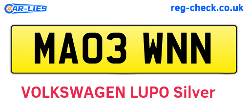MA03WNN are the vehicle registration plates.