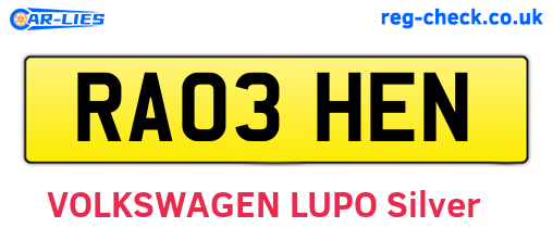 RA03HEN are the vehicle registration plates.