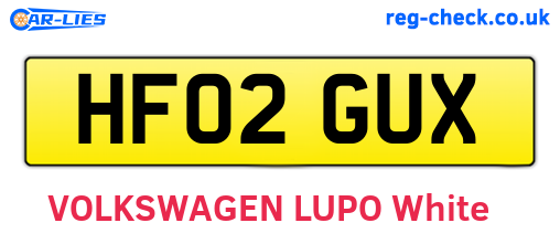 HF02GUX are the vehicle registration plates.