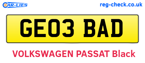 GE03BAD are the vehicle registration plates.
