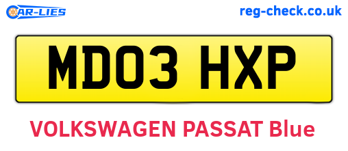 MD03HXP are the vehicle registration plates.