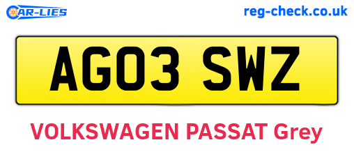 AG03SWZ are the vehicle registration plates.