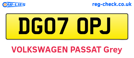DG07OPJ are the vehicle registration plates.