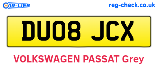 DU08JCX are the vehicle registration plates.