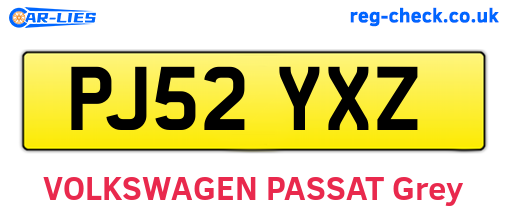 PJ52YXZ are the vehicle registration plates.