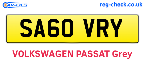 SA60VRY are the vehicle registration plates.
