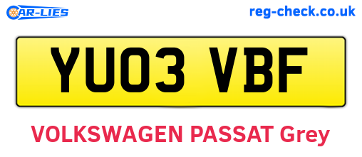 YU03VBF are the vehicle registration plates.