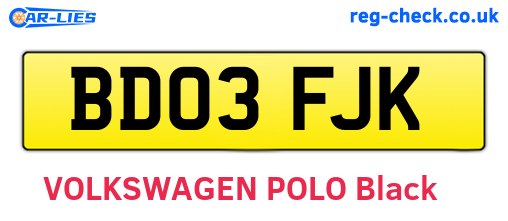 BD03FJK are the vehicle registration plates.