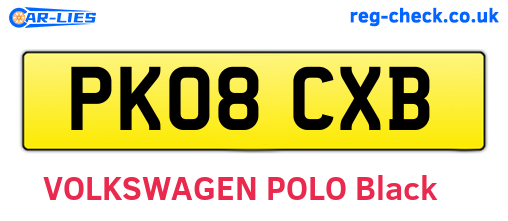 PK08CXB are the vehicle registration plates.