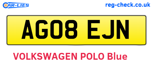 AG08EJN are the vehicle registration plates.