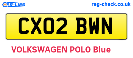 CX02BWN are the vehicle registration plates.