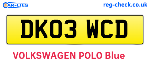 DK03WCD are the vehicle registration plates.