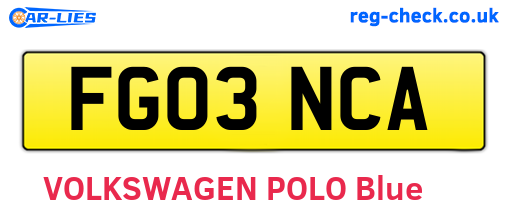 FG03NCA are the vehicle registration plates.
