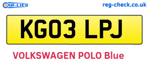KG03LPJ are the vehicle registration plates.