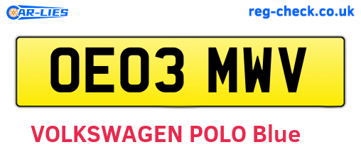OE03MWV are the vehicle registration plates.