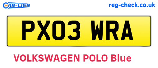 PX03WRA are the vehicle registration plates.