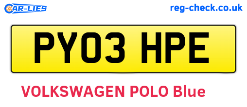 PY03HPE are the vehicle registration plates.