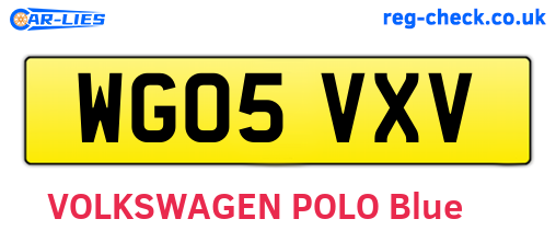 WG05VXV are the vehicle registration plates.