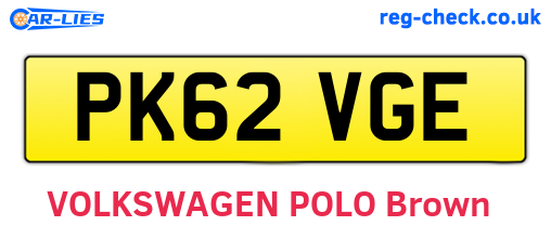 PK62VGE are the vehicle registration plates.