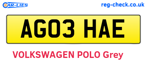 AG03HAE are the vehicle registration plates.