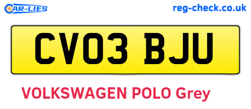CV03BJU are the vehicle registration plates.