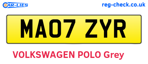 MA07ZYR are the vehicle registration plates.
