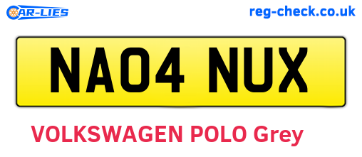 NA04NUX are the vehicle registration plates.