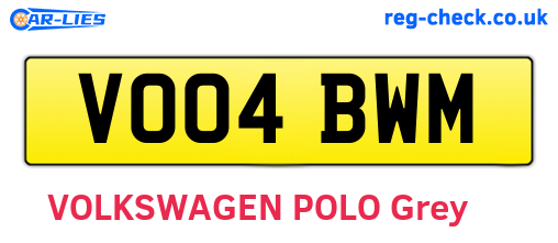 VO04BWM are the vehicle registration plates.
