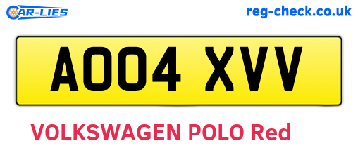 AO04XVV are the vehicle registration plates.