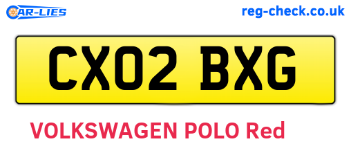 CX02BXG are the vehicle registration plates.