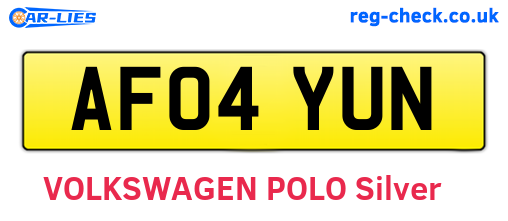AF04YUN are the vehicle registration plates.