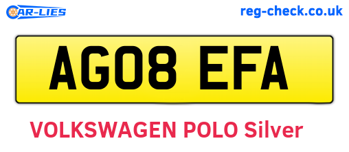 AG08EFA are the vehicle registration plates.
